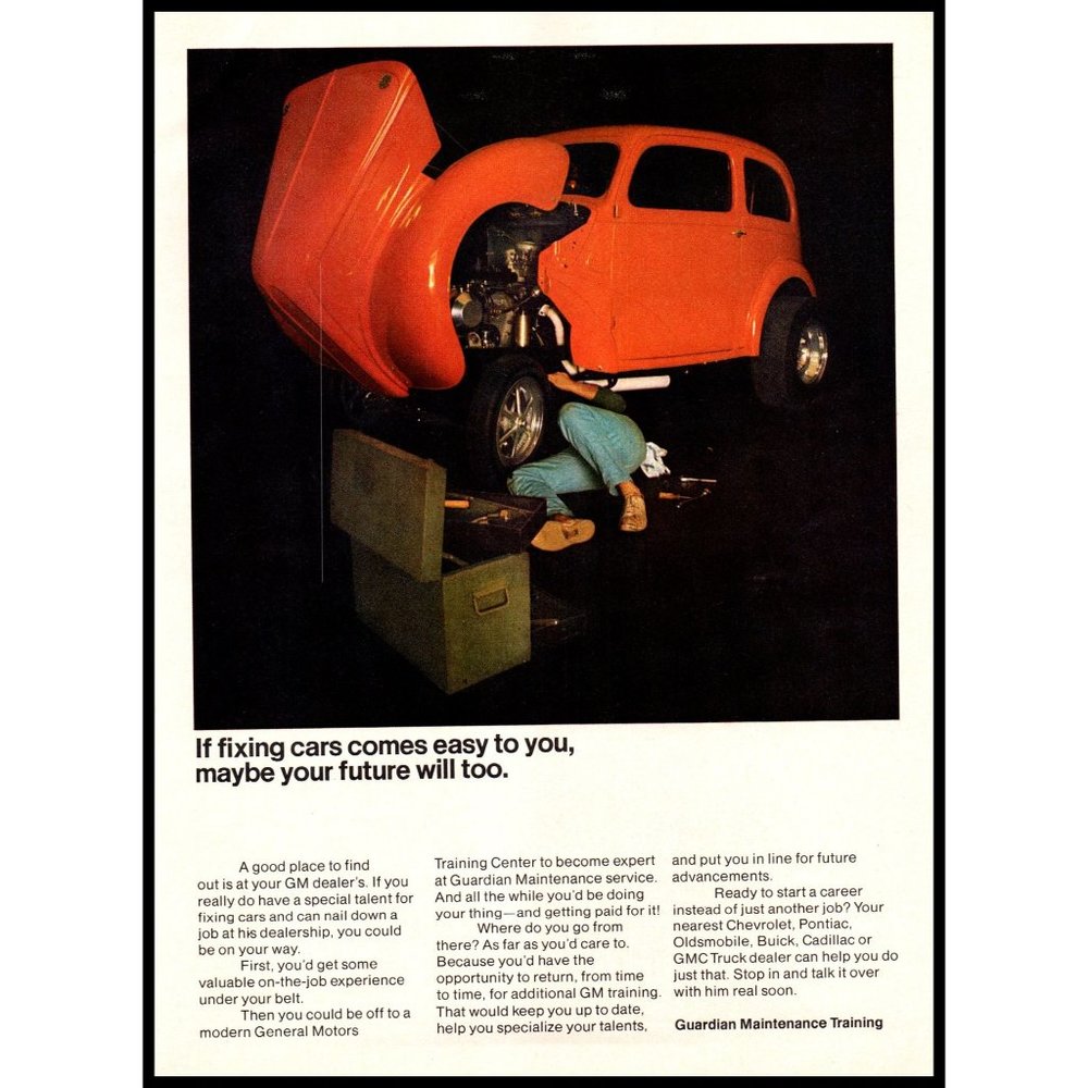 1970 GM General Motors Guardian Maintenance Mechanic Vintage Print Ad Wall Art